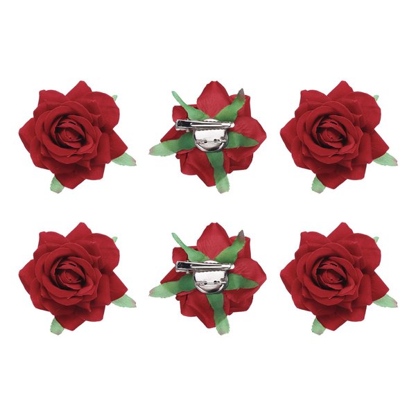 MECCANIXITY 6 Pcs Rose Flower Hair Clips 3 Inch Flower Hair Pins Flower Brooch for Women Hair Accessories Red