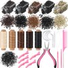 Tigeen 30 Pcs Hair Extension Tools Kit 1 Plier 2500 Silicone Lined Micro Rings 5 Rolls Sewing Thread 10 C/J/I Needle 1 Threader 1 Crochet Hook 1 Comb 200 Rubber Bands and 5 Hair Clips for Hair Styling