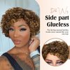 Hanne Fashion Short Curly Human Hair Wig for Black Women Mixed Brown Curly Bob Wigs Side Part Pixie Cut Wig Brazilian Remy Human Hair Non Lace Glueless Wigs (P4/27/30)