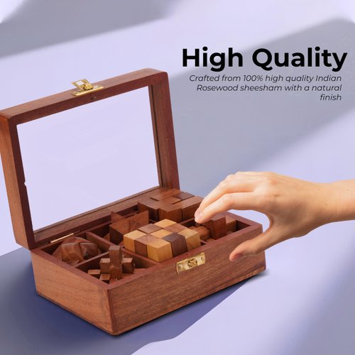 Ajuny Wooden Puzzles Box Set (6 Games) Brain Teaser for Teens & Adults, IQ Test Interlocking 3D Puzzles, Handcrafted Rustic Patio Decor, Unique Gift for Christmas and Birthdays
