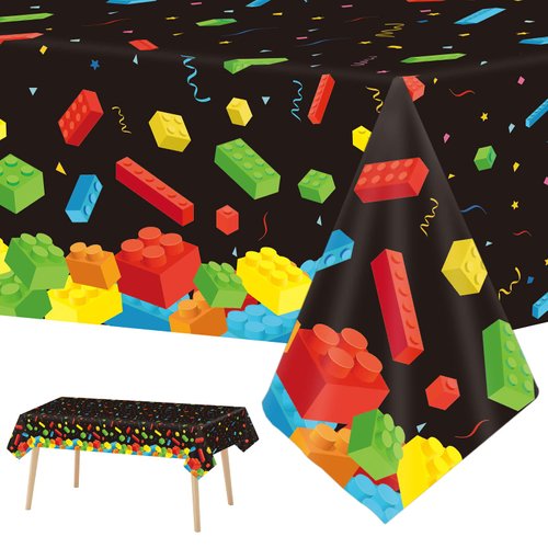 chiazllta 3 Pcs Building Blocks Party Tablecloth 137 x 54 Inches Building Blocks Theme Party Decorations Disposable Plastic Table Cover for Children Kids Blocks Birthday Party Decor Supplies Favors
