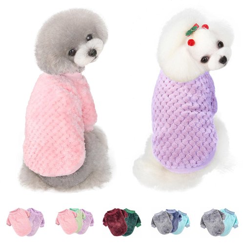 Dog Sweater, 2 Pack Dog Sweaters for Small Medium Dogs or Cat, Warm Soft Flannel Pet Clothes for Dogs Girl or Boy, Dog Shirt Coat Jacket (Small, Pink+Purple)