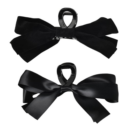 Big Bow Hair Claw Clips for Women French Barrettes Hair Clips Nonslip Jaw Claw Clips for Thick Long Hair Clamps for Girls 2PCS Black Stain and Velvet Bows Hair Accessories for Christmas Birthday Party