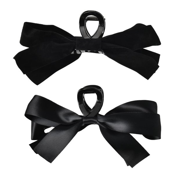Big Bow Hair Claw Clips for Women French Barrettes Hair Clips Nonslip Jaw Claw Clips for Thick Long Hair Clamps for Girls 2PCS Black Stain and Velvet Bows Hair Accessories for Christmas Birthday Party