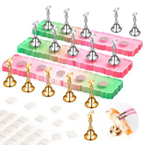 Saviland 3 Sets Nail Stand: Strong Magnetic Nail Holder for Painting Nails with Reusable Putty 40pcs Nail Stand for Press On Nails Display Practice Acrylic Nail Art Home DIY Beginner Salon Supplies