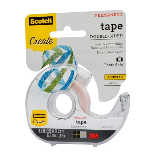 Scotch Create Double-Sided Permanent Tape, 1 Dispenser, 1/2 in x 300 in, Clear, Strong Double Sided Tape for Crafts