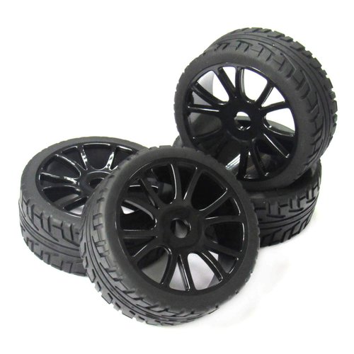powerday®4pcs 17mm Hub Wheel Rim & Tires Tyre for 1/8 Off-Road RC Car Buggy HSP