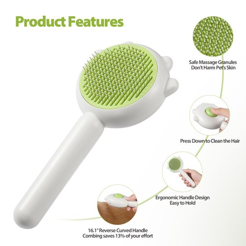 MoeSoce Self-Cleaning Slicker Brush for Dogs & Cats, Suitable for Shedding Pet Hair, Removes Loose Hair and Tangles, Green