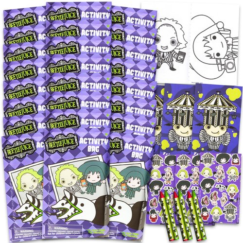 Warner Bros Pictures Beetlejuice Birthday Party Favors Set - Bundle with 24 Beetlejuice Play Packs | Mini Coloring Books, Stickers, and More for Goodie Bags (Beetlejuice Party Supplies)