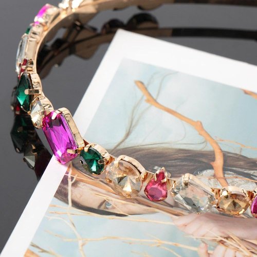 Pokinge 4 Pack Colorful Rhinestone Hair Hoops,Luxurious Crystal Headband Thin Alloy Hairbands Fashion Sweet Head Wrap Vintage Headband Women Hair Accessories