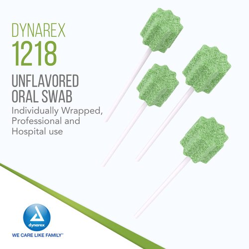 Dynarex Unflavored Oral Swabsticks, Cotton Swabs that Gently Clean, Moisten, and Refresh Mouth, Teeth, and Gums, Individually Wrapped - 1 Box of 250
