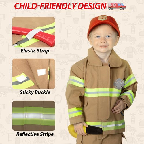 Popsunny Firefighter Costume for Kids 3-5 Years, Toddler Fireman Dress Up with Fire Fighter Costume & Fire Extinguisher, Christmas Pretend Play Toy Gift for Boys Girls