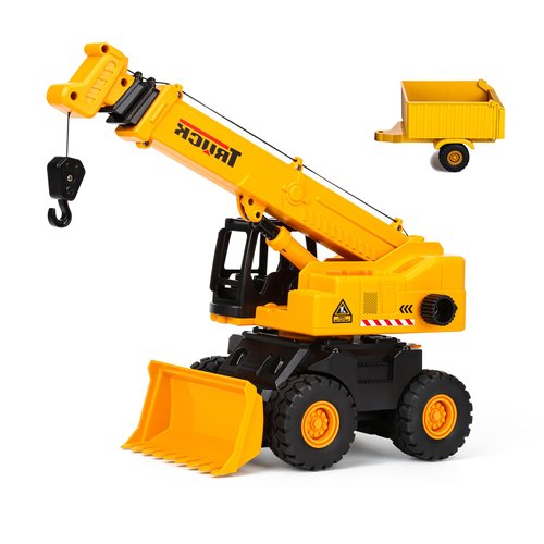haomsj 2-in-1 Toy Crane Bulldozers Construction Set Trucks for Boys Age 3-5, Excavator Lifting Crane Toys with Light and Sound for Kids Ages 3 4 5 6 Years Old