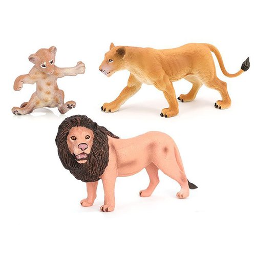 Atralo Service Wildlife Animal Figures Model Playsets 3 PCS Lion Family Figure Model Toy Desktop Decoration Collection Party Favors Toys for Boys Girls Kids