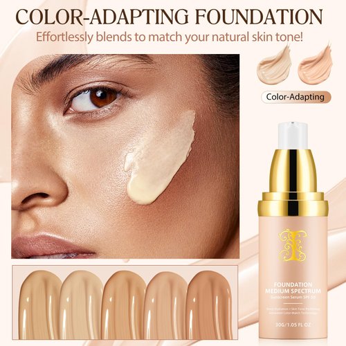Colour Changing Foundation Liquid 4 in 1, Oil-free BB Cream Makeup, Hydrating Longwearing & Waterproof Concealer, SPF 50+ Makeup Base Nude Face, Foundation Medium Spectrum for all Skin(30ml)