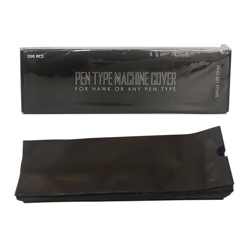 NEEDLEWALK Tattoo Machine Pen Covers 200pcs Black Tattoo Pen sleeves Disposable Tattoo Machine Sleeves Plastic Pen Type Bags for Tattoo Artist