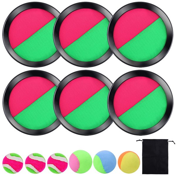 Cooraby 3 Set Paddle Toss and Catch Ball Game with Storage Bag for Sports, Beach and Party Favor, 6 Paddles and 6 Balls, Black