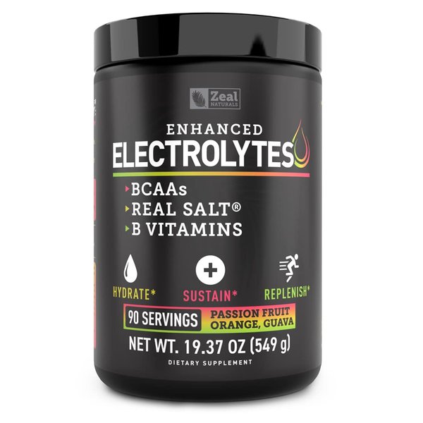 Enhanced Electrolyte Powder (Passion Fruit Orange Guava | 90ct.) + BCAA, B-Vitamins & Real Salt® - Hydration Powder w Potassium, Sodium, Zinc, Magnesium for Hydration