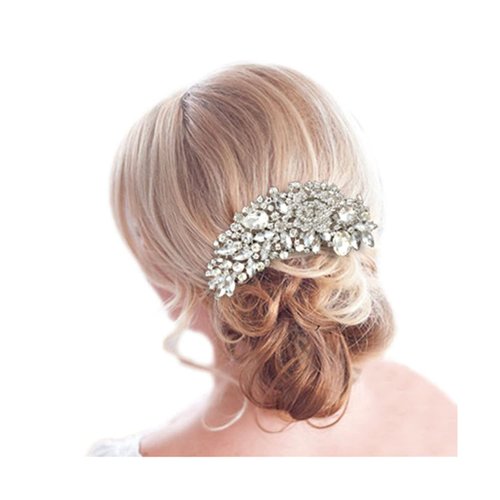EVER FAITH Silver-Tone Austrian Crystal Bridal Rose Flower Hair Comb Clear
