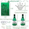 Green Birthday Party Decorations with Silver Happy Birthday Banner, White, Green and Silver Balloons, Emerald Green Champagne Balloon, Fringe Curtain for Men Women Girls Boys Party Decor Supplies