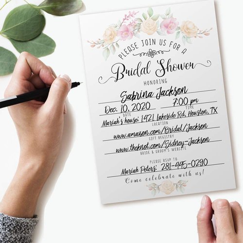 Bridal Shower Invitations with Envelopes - Set of 25 - Blank Bridal Shower Stationery - Floral and Beautiful Bridal Shower Supplies, Celebration of Love Print, 5x7 Simple Design Invitation