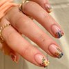 Square Press on Nails Short Cute Floral Nails Acrylic False Nails with Rainbow Flower Designs Artificial Nails Press ons Reusable Glue on Nails for Women and Girls 24 Pcs