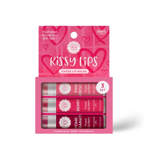 Tinted Lip Balm Set: All-Natural Shea Butter, Beeswax, Coconut Oil, Vitamin E Infused Lip Moisturizer Care Treatment (3 Pack, Kissy Lips)