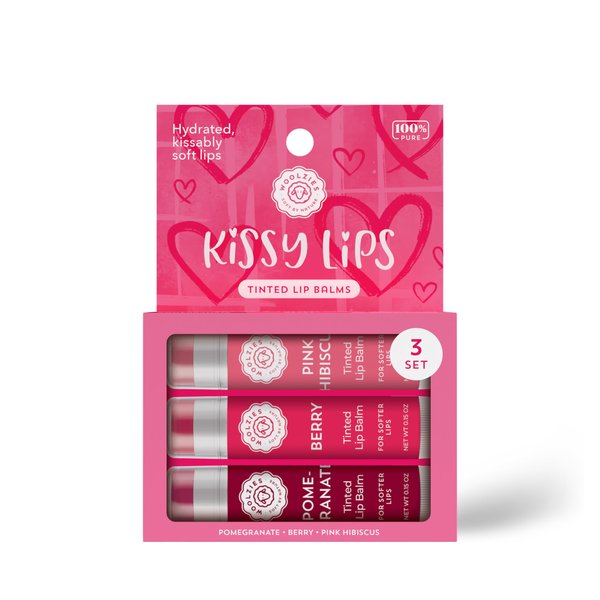 Tinted Lip Balm Set: All-Natural Shea Butter, Beeswax, Coconut Oil, Vitamin E Infused Lip Moisturizer Care Treatment (3 Pack, Kissy Lips)