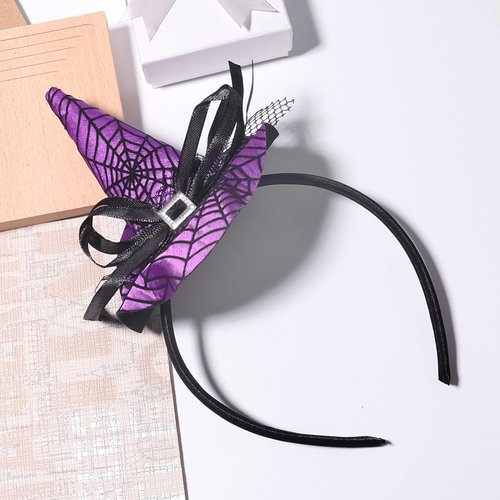 Halloween Headband Purple Witch Wizard Hat Headband Witch Wizard Spiderweb Headwear Mini Pointy Hair Hoop Halloween Party Hairband Holiday Accessories Halloween Dress up Party Supplies Decorations