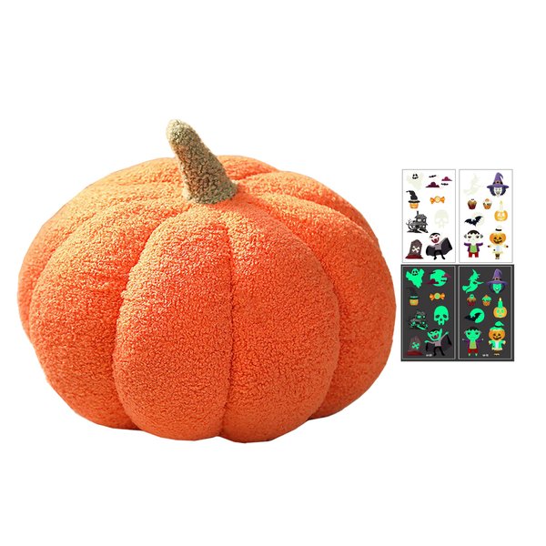 Halloween Pumpkin Pillows Decorative Pumpkin Throw Pillows with 2 Glow-in-The-Dark Stickers,Cute 3D Fluffy Pumpkin Plush Pillow,Pumpkin Decor Stuffed Throw for Bed Sofa Couch Home Decor(Orange,8inch)