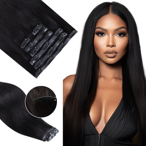 Seamless Clip in Hair Extensions Human Hair Hair Extensions Real Huamn Hair Hair Extensions Clip ins Ultra-thin PU Weft Straight 7pcs 110g 14 Inch Natural Black 100% Remy Human Hair Clip ins