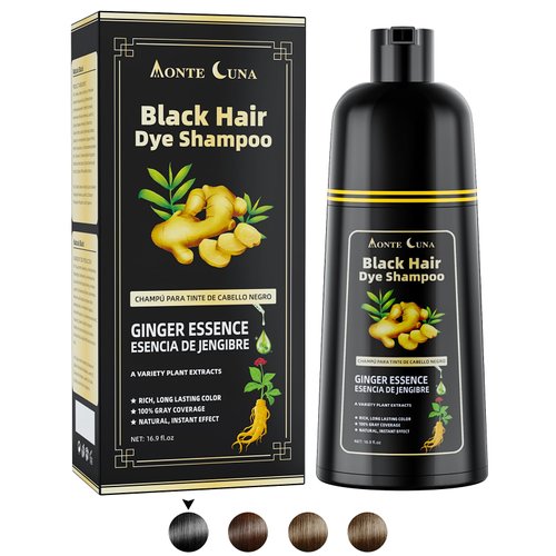 KAISASA Black Hair Dye Shampoo 3 In 1,Hair Color Shampoo for Gray Hair Cover,Natural Hair Dye Shampoo for Gray Hair,Herbal Ingredient Natural Shampoo Hair Dye for Women & Men (Black 500ml)