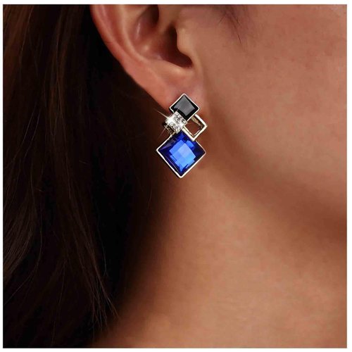 Sttiafay Vintage Sapphire Crystal Square Drop Earrings Blue Square Stud Earrings Gold Hollow Square Dangle Earrings Black Onyx Square Earrings Jewelry for Women and Girls