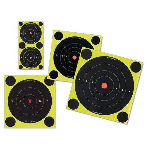 Birchwood Casey Shoot-N-C 17.25" Bull's-Eye Reactive Targets - Highly Visible Instant Feedback Self-Adhesive Shooting Targets with Repair Pasters - 5 Targets, 200 Pasters