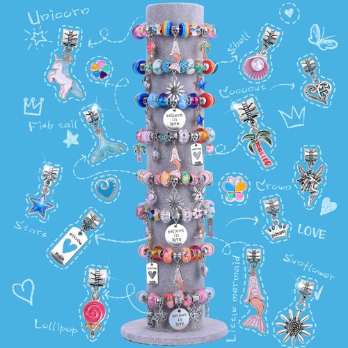 AIPRIDY Charm Bracelet Making Kit,Unicorn Mermaid Crafts Gifts Set Can Inspires Imagination and Creativity,Jewelry Making Kit Perfect Gifts for Girls 5-12 Years Old(72 Pieces Mermaid Aqua)
