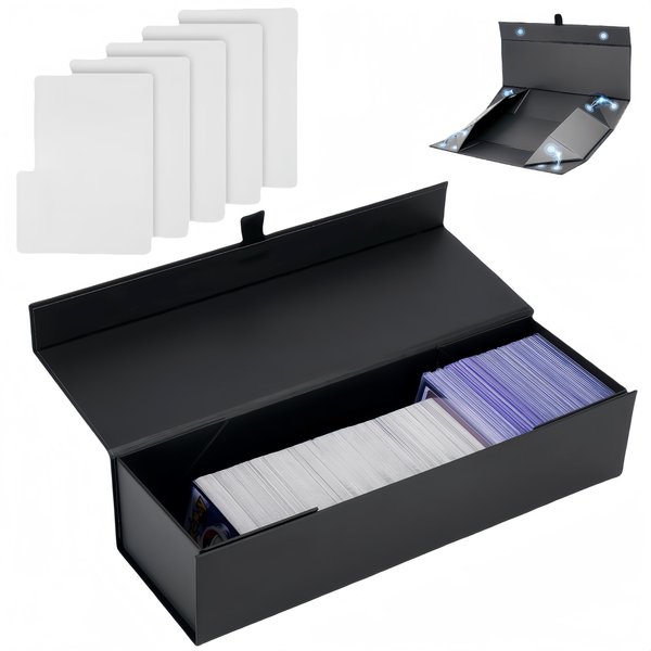 SFSOC Magnetic Toploaders Storage Box,Trading Card Storage Box With 5PCS Dividers,Toploaders Deck Box,Toploaders Card Case,Card Storage Box Fits 1000+ Cards or 200 Toploaders (14 * 4.6 * 3.5) inch