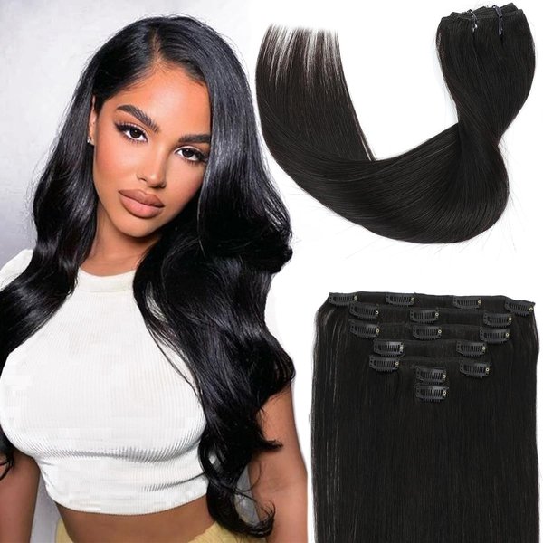 Clip in Hair Extensions Real Human Hair Natural Black Hair Extensions Clip In Human Hair 20inch 120g 7pcs Straight Remy Clip in Hair Extensions Real Human Hair