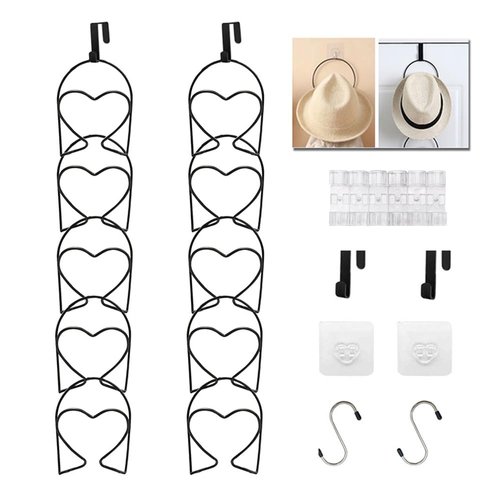 LINFIDITE 10 Pack Hat Rack Hanger Holder Organizer Closet Hanging Baseball Cap Display Storage Rack Wig Rack Over Door Wall Mounted for Scarves Handbags Towels Clothes Ties w Hanging Hook Black