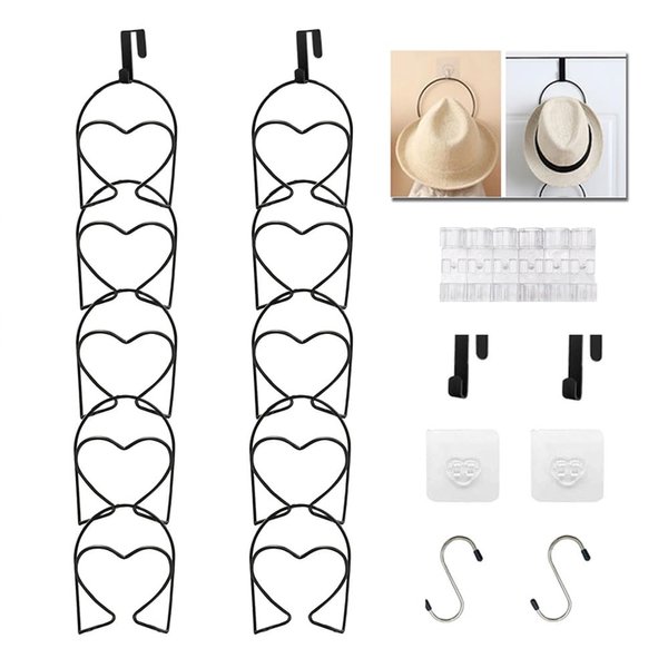 LINFIDITE 10 Pack Hat Rack Hanger Holder Organizer Closet Hanging Baseball Cap Display Storage Rack Wig Rack Over Door Wall Mounted for Scarves Handbags Towels Clothes Ties w Hanging Hook Black