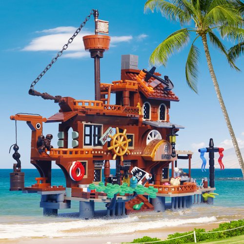 675PCS Island Storm Building Blocks Set(Compatible with Lego Pirate Ship Ships Size),Rebuild and Display Medieval Pirate's Island House and Pirate Ship,Unique Birthday Choice for 6+ Kids or Adults