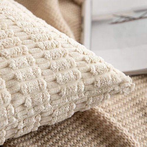 MIULEE Pack of 2 Corduroy Decorative Throw Pillow Covers 18x18 Inch Soft Boho Striped Pillow Covers Modern Farmhouse Home Decor for Spring Sofa Living Room Couch Bed Cream White