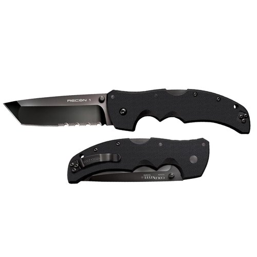 Cold Steel Recon 1 Series Tactical Folding Knife with Tri-Ad Lock and Pocket Clip - Made with Premium CPM-S35VN Steel, Tanto Half Serrated