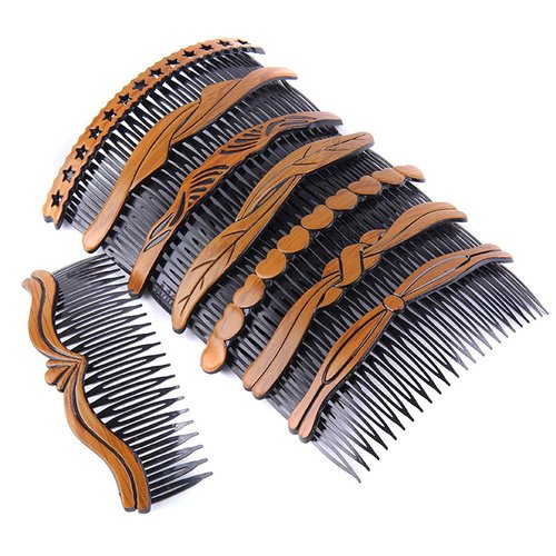 8 Pcs Plastic Wood Grain Fashion Retro Side Comb Hair Comb With 24 Teeth Teeth Comb Hair Pin Headwear Hair Accessories for Women Lady (Random Style)