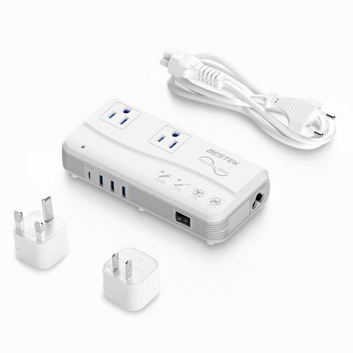 BESTEK Pure Sine Wave 220v to 110v Converter, US to European Travel Voltage Converter for Hair Straightener/Curling Iron, Step Down Transformer with 4 USB(1 PD35W) and UK/AU/US/EU Worldwide Adapter