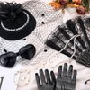 Jenaai 8 Pcs Girls Tea Party Supplies Tea Party Gloves Hats Necklace Fan for Girls Halloween Tea Party Costume(Black,Stylish)