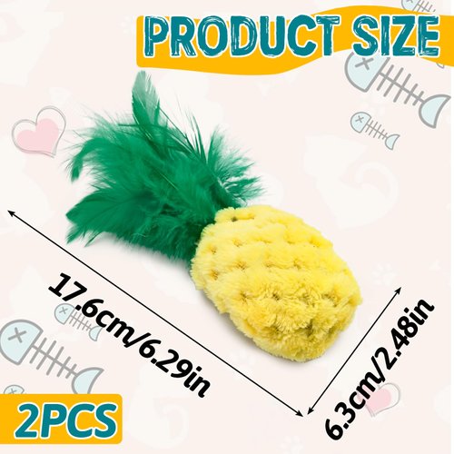 Andiker 2PCS Cat Chew Toys, Cute Pineapple Shape Soft Cat Plush Toys with Smooth Skin-Friendly Plush Fabric Containing Catnip Entertaining Interactive Cat Toy for Indoor Cats and Kitten