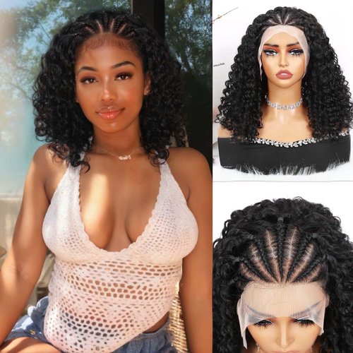 Quantum Love Braided Wigs for Black Women Braids Cornrows Lace Curly Wigs 16 Inch Lace Frontal Br...