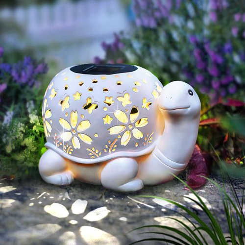 Solar Outdoor Lights Turtle Garden Decor, Tortoise Outdoor Statue Gardening Gifts for Women, Mom, Waterproof LED Solar Lantern for Patio, Yard, Lawn Ornament