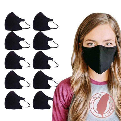 Shero 3-Layer Reusable Copper Infused Face Mask With Nose Wire, Washable, Breathable and Adjustable, 10-pack (Black, M/L)