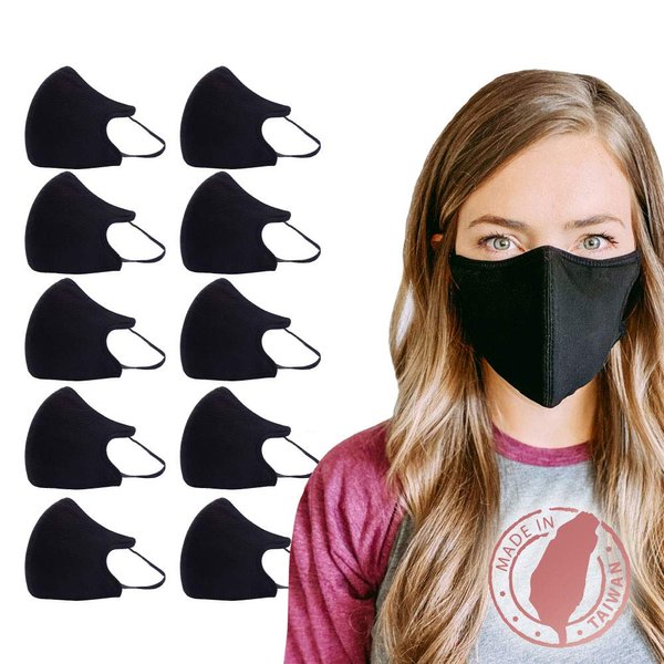 Shero 3-Layer Reusable Copper Infused Face Mask With Nose Wire, Washable, Breathable and Adjustable, 10-pack (Black, M/L)